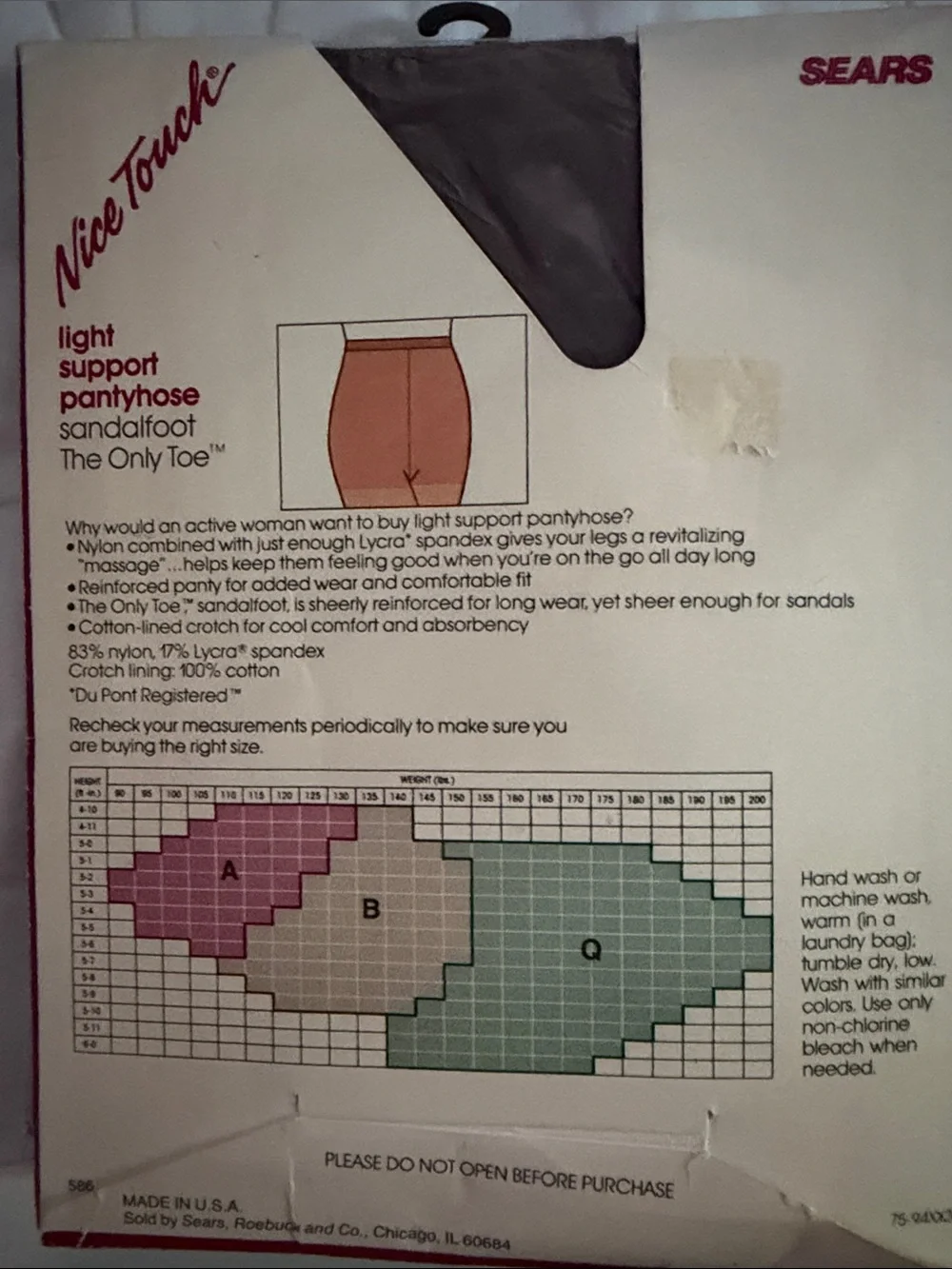 Sears Nice Touch Light Support Pantyhose — Burgundy Packaging